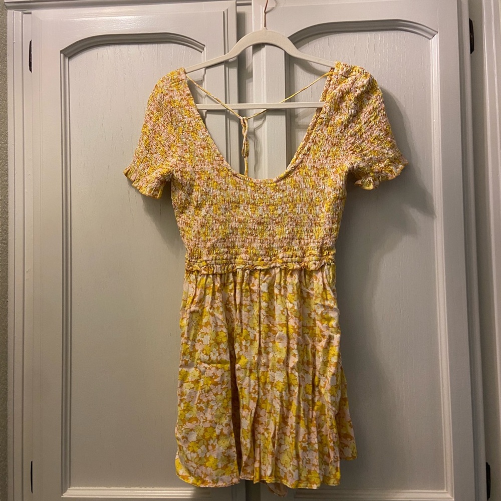 Urban Outfitters Yellow Floral Smocked Romper